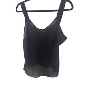 Laura Scott Petite Black Sheer V Neck Tank Top Women's Size L